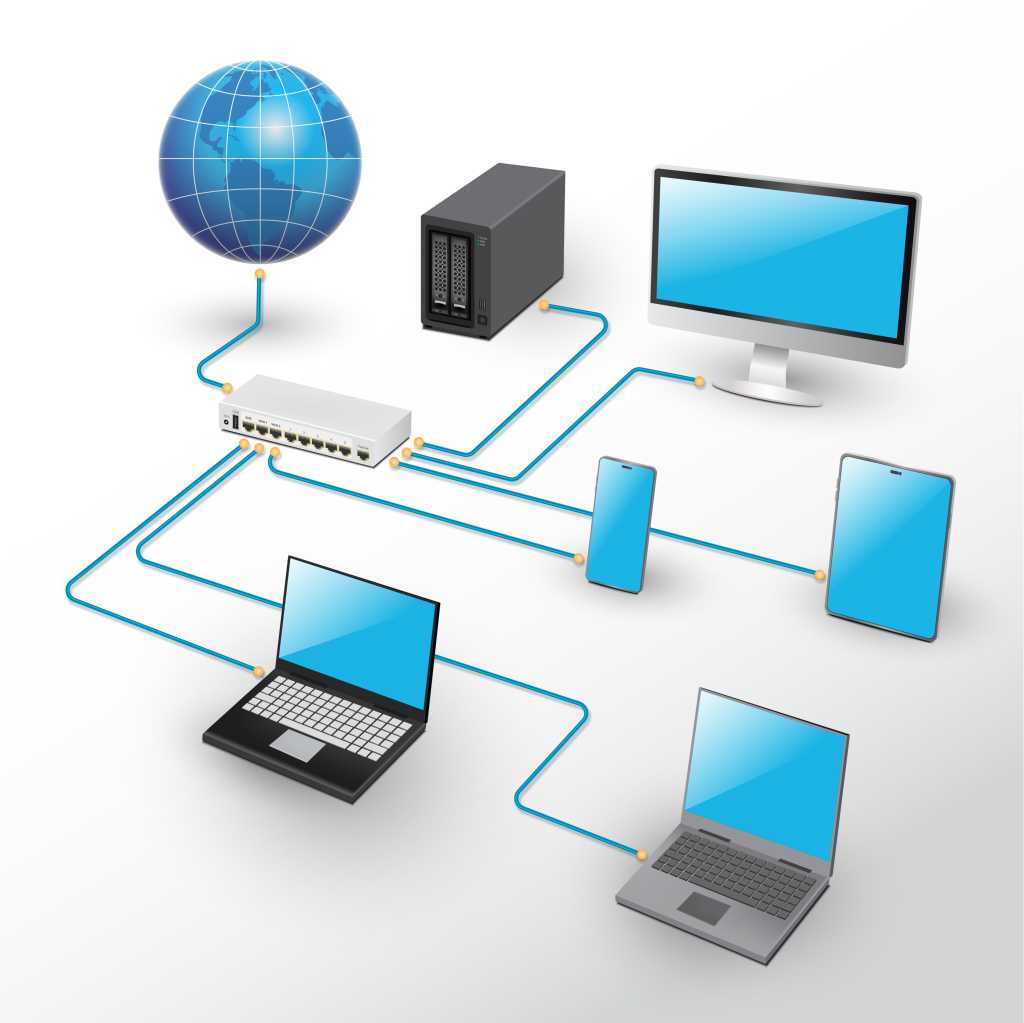 Lan network 3D diagram for business and technology concept. WAN of computer networking vector.